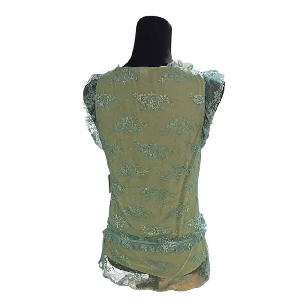 Intuition NWT Green/Blue Ruffled Lace Tie Front Sleeveless Tank Top Size Small - Picture 6 of 6
